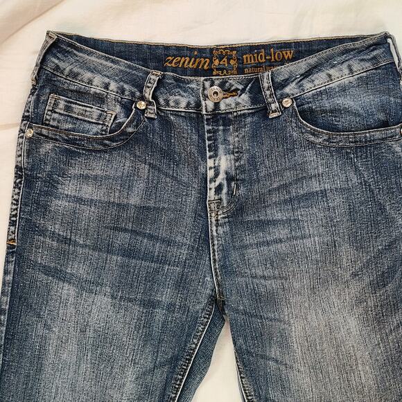 Zenim mid low rise straight leg 5 pocket denim jeans embroidered stones 4 - Picture 5 of 5